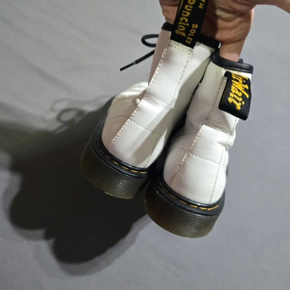 Dr. Martens Delaney Boots Kids Size 4 White Leather Side Zip Lace Up Combat